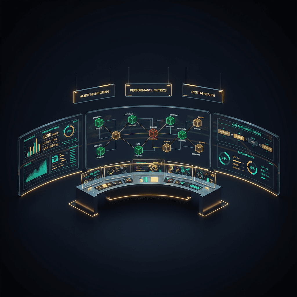 Abstract visualization of an agentic AI system with connected workflow layers