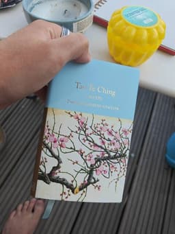 A personal copy of Tao Te Ching by Lao Tzu, translated by David Hinton, held during a reading session.