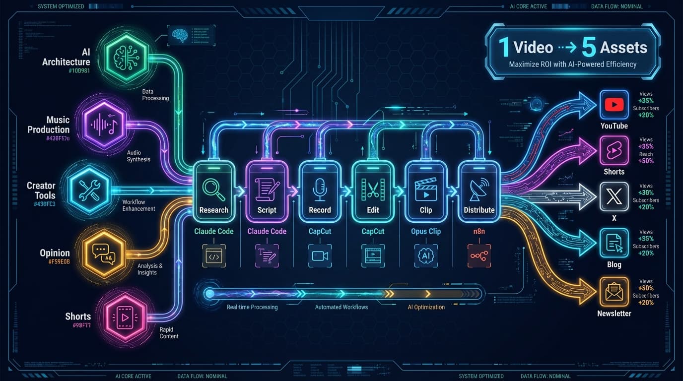 AI-Powered YouTube Production Pipeline — Research, Script, Record, Edit, Clip, Distribute